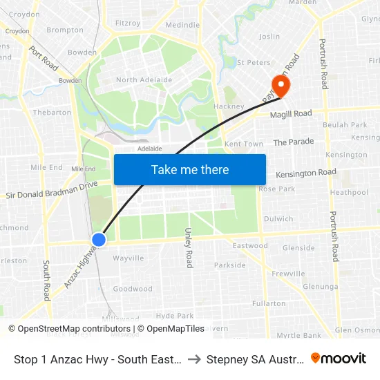 Stop 1 Anzac Hwy - South East side to Stepney SA Australia map