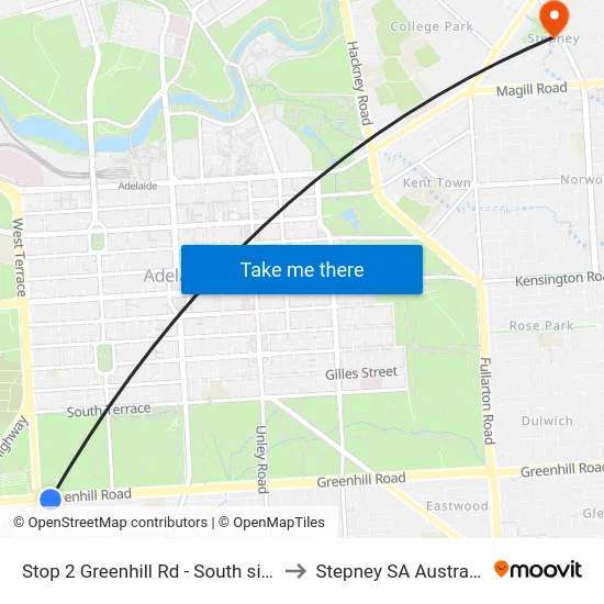 Stop 2 Greenhill Rd - South side to Stepney SA Australia map