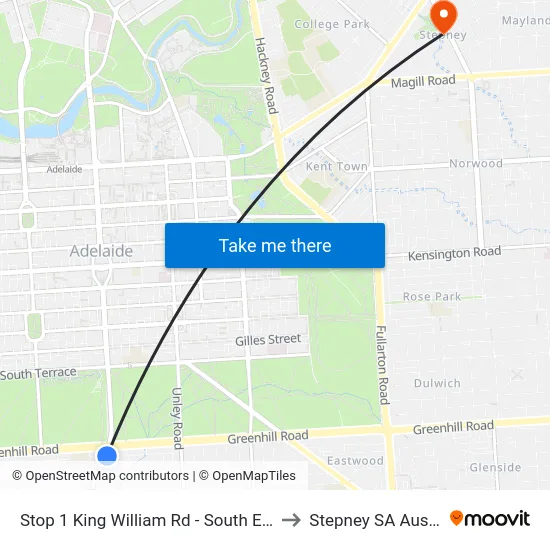 Stop 1 King William Rd - South East side to Stepney SA Australia map