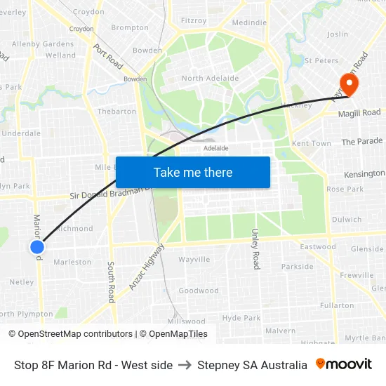Stop 8F Marion Rd - West side to Stepney SA Australia map