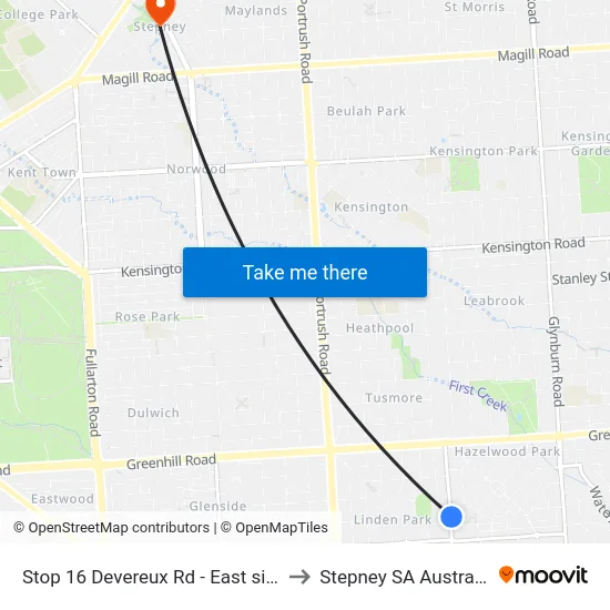 Stop 16 Devereux Rd - East side to Stepney SA Australia map
