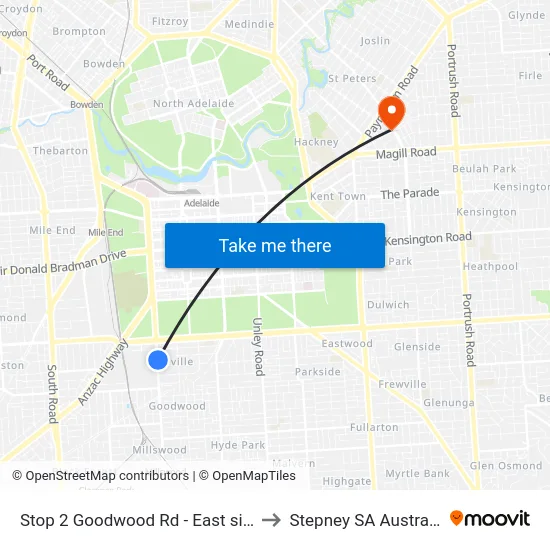 Stop 2 Goodwood Rd - East side to Stepney SA Australia map