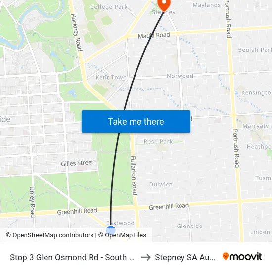 Stop 3 Glen Osmond Rd - South West side to Stepney SA Australia map
