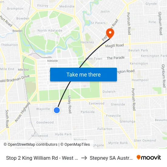 Stop 2 King William Rd - West side to Stepney SA Australia map
