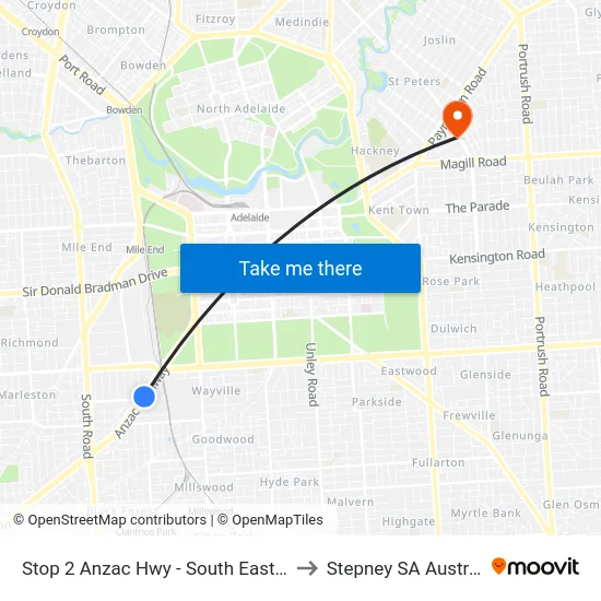 Stop 2 Anzac Hwy - South East side to Stepney SA Australia map