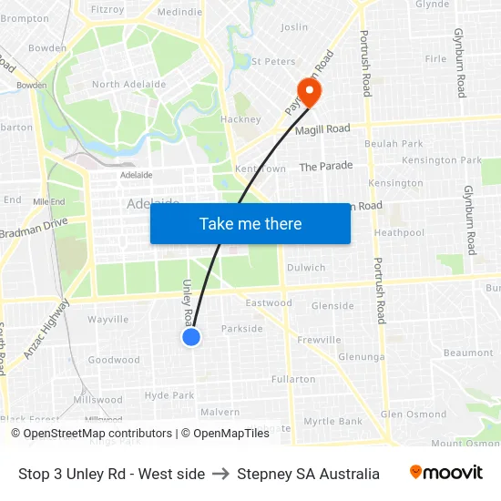 Stop 3 Unley Rd - West side to Stepney SA Australia map