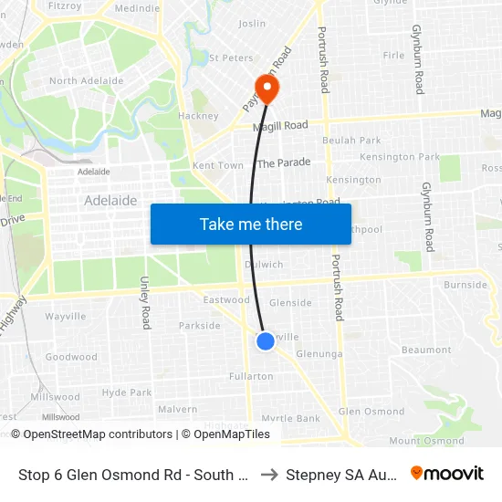 Stop 6 Glen Osmond Rd - South West side to Stepney SA Australia map
