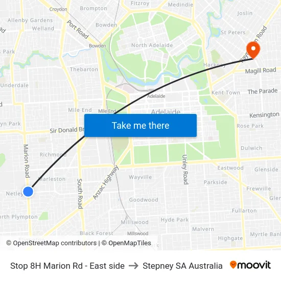 Stop 8H Marion Rd - East side to Stepney SA Australia map
