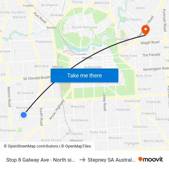 Stop 8 Galway Ave - North side to Stepney SA Australia map