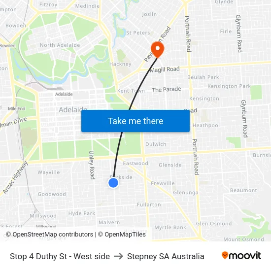 Stop 4 Duthy St - West side to Stepney SA Australia map