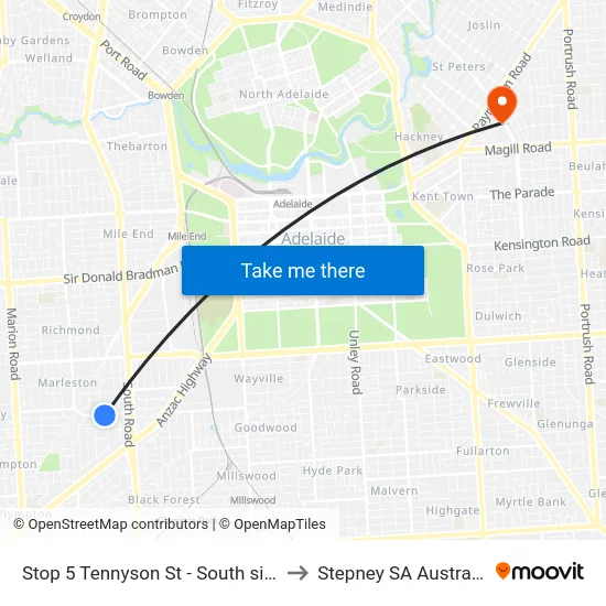 Stop 5 Tennyson St - South side to Stepney SA Australia map