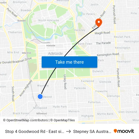 Stop 4 Goodwood Rd - East side to Stepney SA Australia map