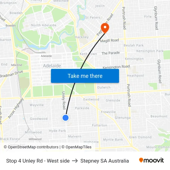 Stop 4 Unley Rd - West side to Stepney SA Australia map