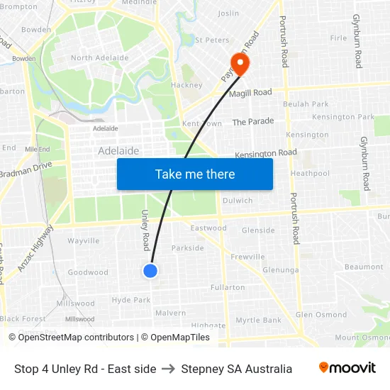 Stop 4 Unley Rd - East side to Stepney SA Australia map