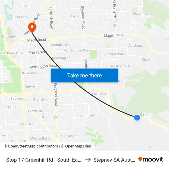 Stop 17 Greenhill Rd - South East side to Stepney SA Australia map