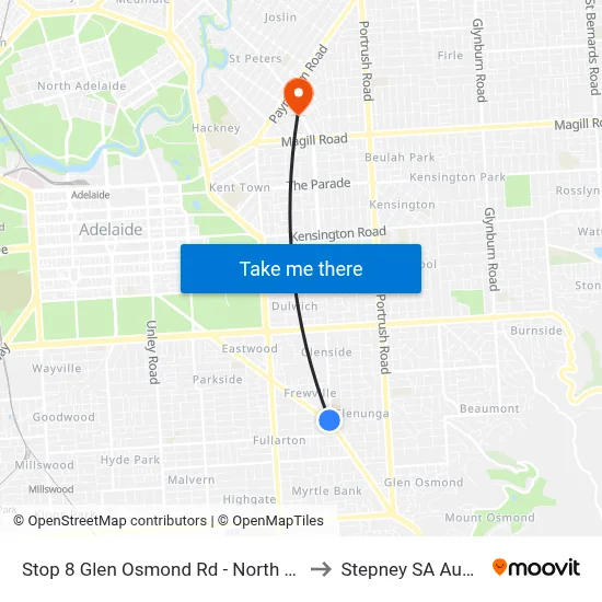 Stop 8 Glen Osmond Rd - North East side to Stepney SA Australia map