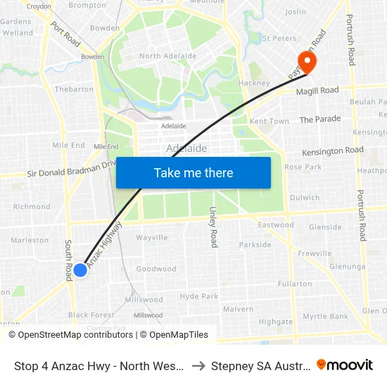 Stop 4 Anzac Hwy - North West side to Stepney SA Australia map