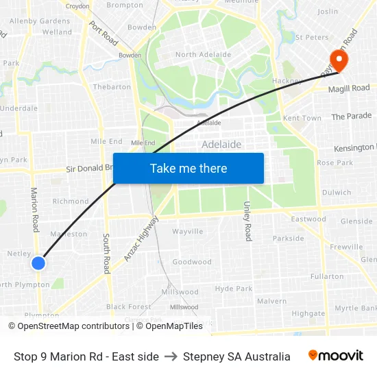 Stop 9 Marion Rd - East side to Stepney SA Australia map