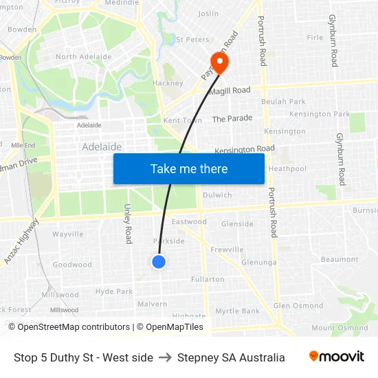 Stop 5 Duthy St - West side to Stepney SA Australia map