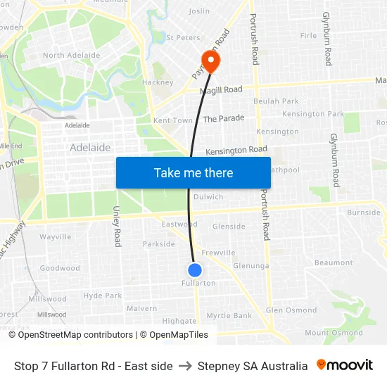 Stop 7 Fullarton Rd - East side to Stepney SA Australia map
