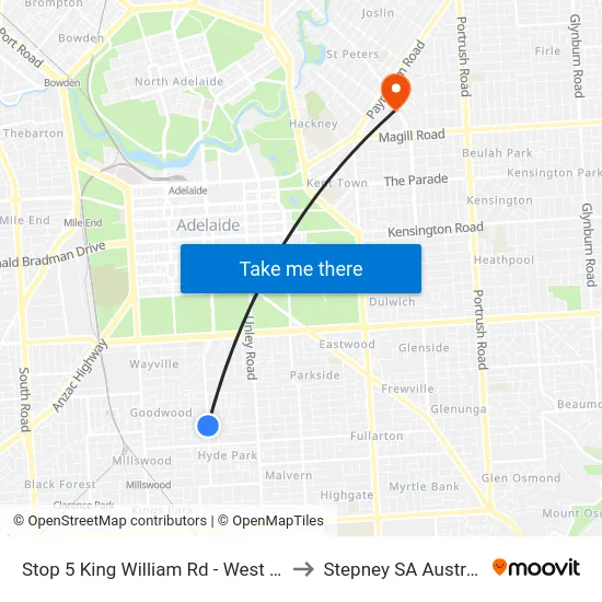 Stop 5 King William Rd - West side to Stepney SA Australia map