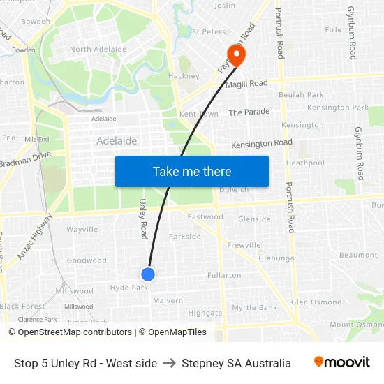 Stop 5 Unley Rd - West side to Stepney SA Australia map