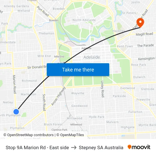 Stop 9A Marion Rd - East side to Stepney SA Australia map
