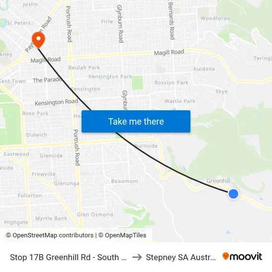 Stop 17B Greenhill Rd - South side to Stepney SA Australia map