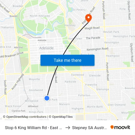 Stop 6 King William Rd - East side to Stepney SA Australia map