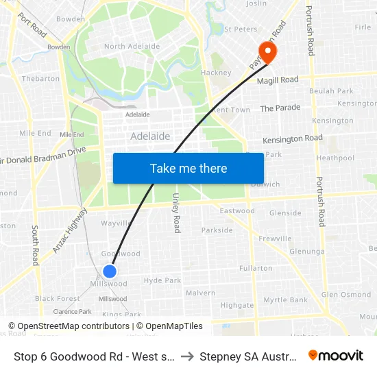 Stop 6 Goodwood Rd - West side to Stepney SA Australia map