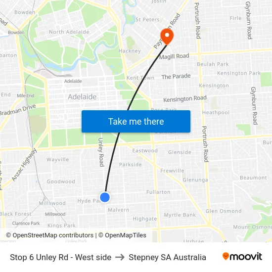 Stop 6 Unley Rd - West side to Stepney SA Australia map