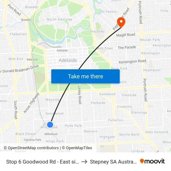 Stop 6 Goodwood Rd - East side to Stepney SA Australia map