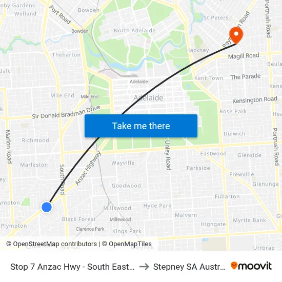 Stop 7 Anzac Hwy - South East side to Stepney SA Australia map
