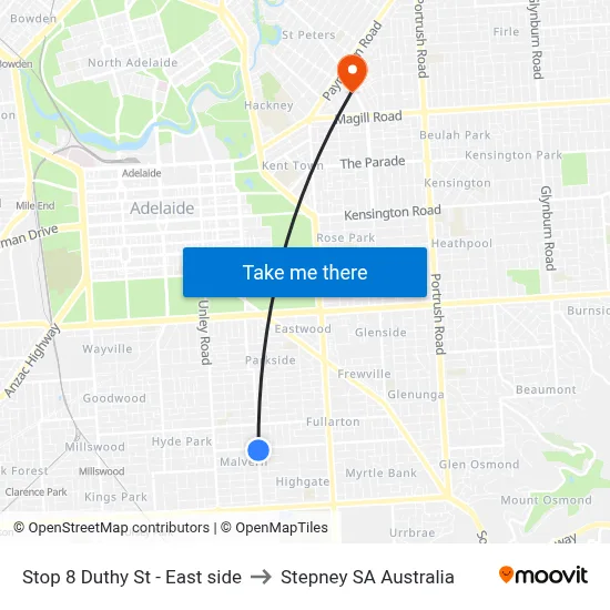 Stop 8 Duthy St - East side to Stepney SA Australia map