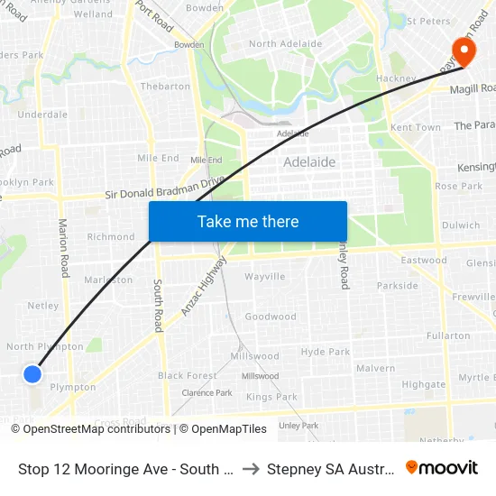 Stop 12 Mooringe Ave - South side to Stepney SA Australia map