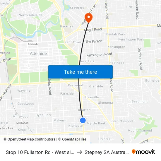 Stop 10 Fullarton Rd - West side to Stepney SA Australia map