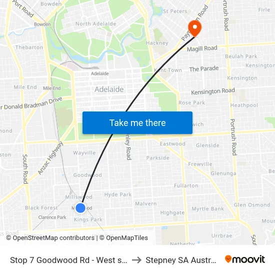 Stop 7 Goodwood Rd - West side to Stepney SA Australia map