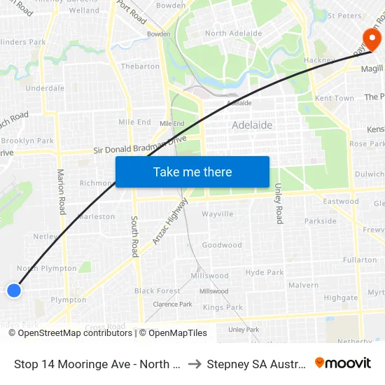 Stop 14 Mooringe Ave - North side to Stepney SA Australia map