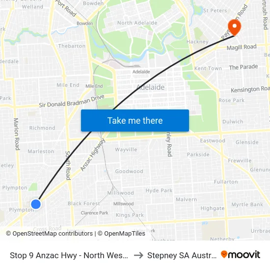 Stop 9 Anzac Hwy - North West side to Stepney SA Australia map