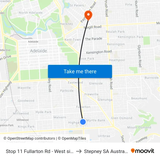 Stop 11 Fullarton Rd - West side to Stepney SA Australia map