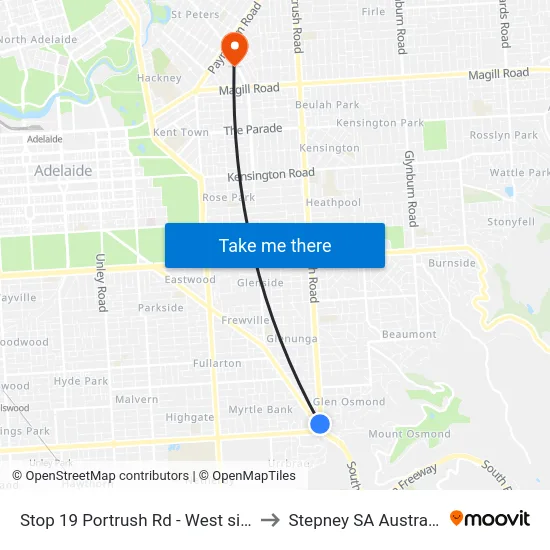 Stop 19 Portrush Rd - West side to Stepney SA Australia map