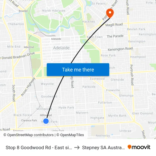 Stop 8 Goodwood Rd - East side to Stepney SA Australia map