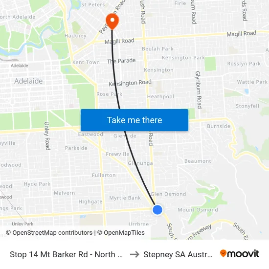 Stop 14 Mt Barker Rd - North side to Stepney SA Australia map
