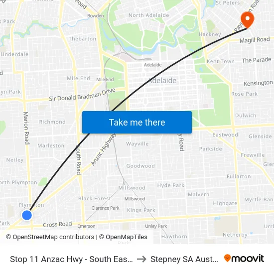 Stop 11 Anzac Hwy - South East side to Stepney SA Australia map
