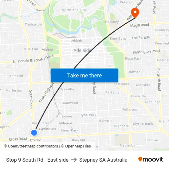 Stop 9 South Rd - East side to Stepney SA Australia map
