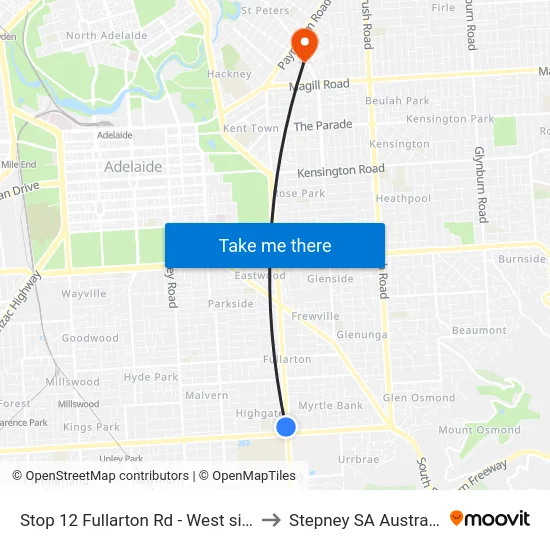 Stop 12 Fullarton Rd - West side to Stepney SA Australia map