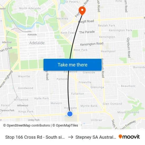 Stop 166 Cross Rd - South side to Stepney SA Australia map