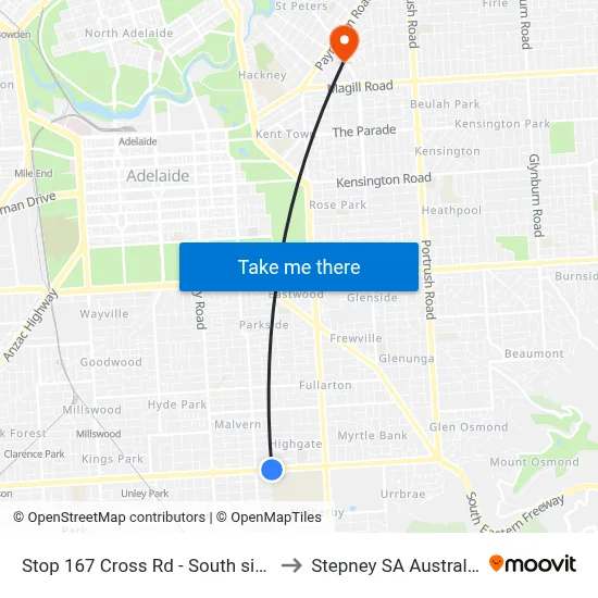 Stop 167 Cross Rd - South side to Stepney SA Australia map