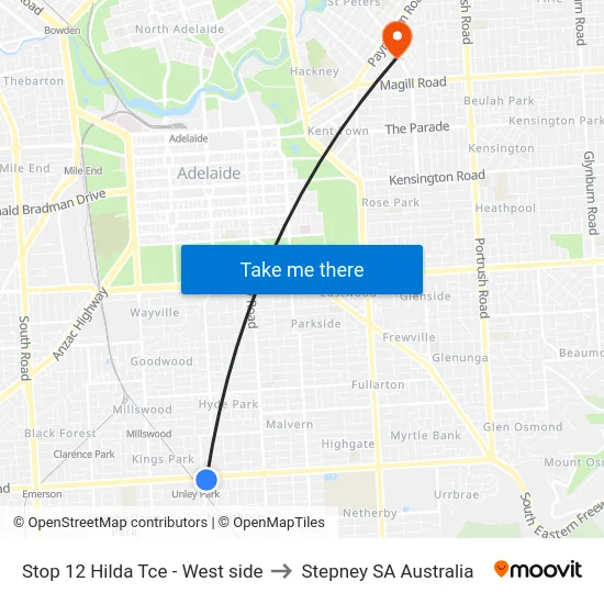 Stop 12 Hilda Tce - West side to Stepney SA Australia map