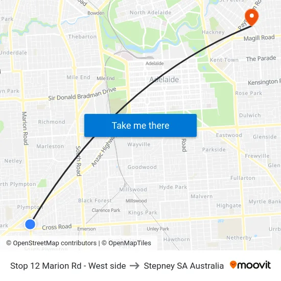 Stop 12 Marion Rd - West side to Stepney SA Australia map